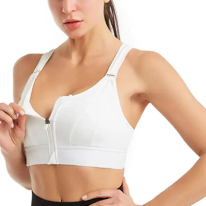 Front Zipper Adjustable Strap Shockproof Sports Bras For Women Elastic Fitness Athletic Brassiere Slim Yoga Crop Top