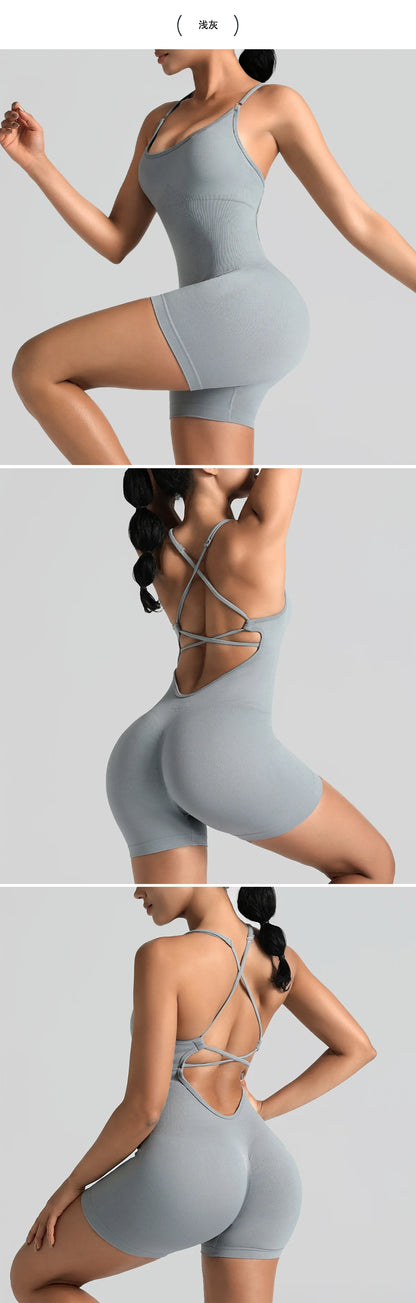 Women's Jumpsuit Bodysuit Adjustable Shoulder Strap Yoga Fitness Suit