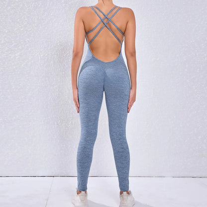 Backless Bodycon Scrunch Jumpsuit Raises Butt Women Dance Fitness