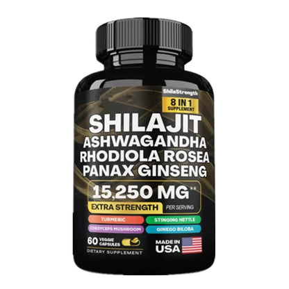 15250mg Pure Shilajit Himalayan Capsules with Maca Ginseng Ashwagandha Turmeric, Energy Supplement Muscle Mass Endurance