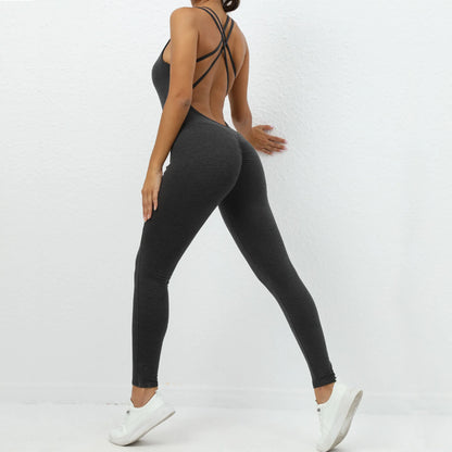 Backless Bodycon Scrunch Jumpsuit Raises Butt Women Dance Fitness