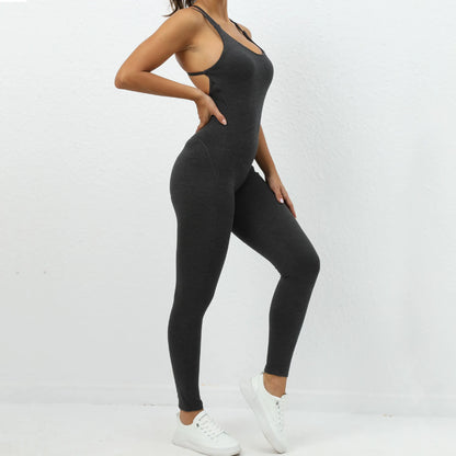 Backless Bodycon Scrunch Jumpsuit Raises Butt Women Dance Fitness