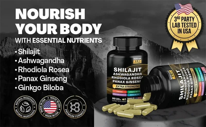 15250mg Pure Shilajit Himalayan Capsules with Maca Ginseng Ashwagandha Turmeric, Energy Supplement Muscle Mass Endurance