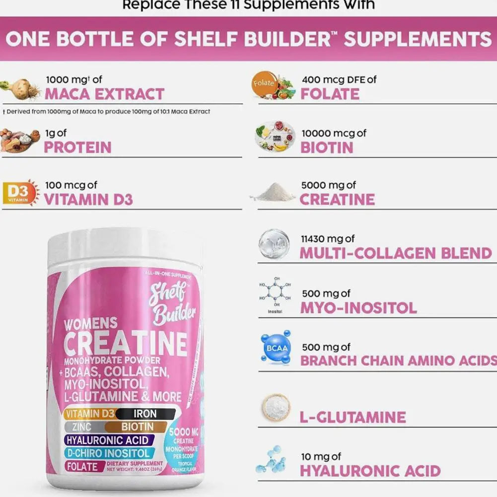 WOMENS CREATINE Monohydrate Powder Creatine Monohydrate + BCAA Powder Myo-Inositol Collagen Biotin Hyaluronic Acid