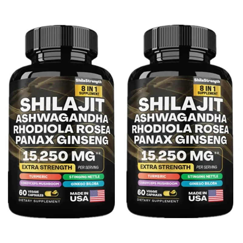 15250mg Pure Shilajit Himalayan Capsules with Maca Ginseng Ashwagandha Turmeric, Energy Supplement Muscle Mass Endurance