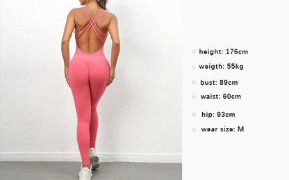 Backless Bodycon Scrunch Jumpsuit Raises Butt Women Dance Fitness