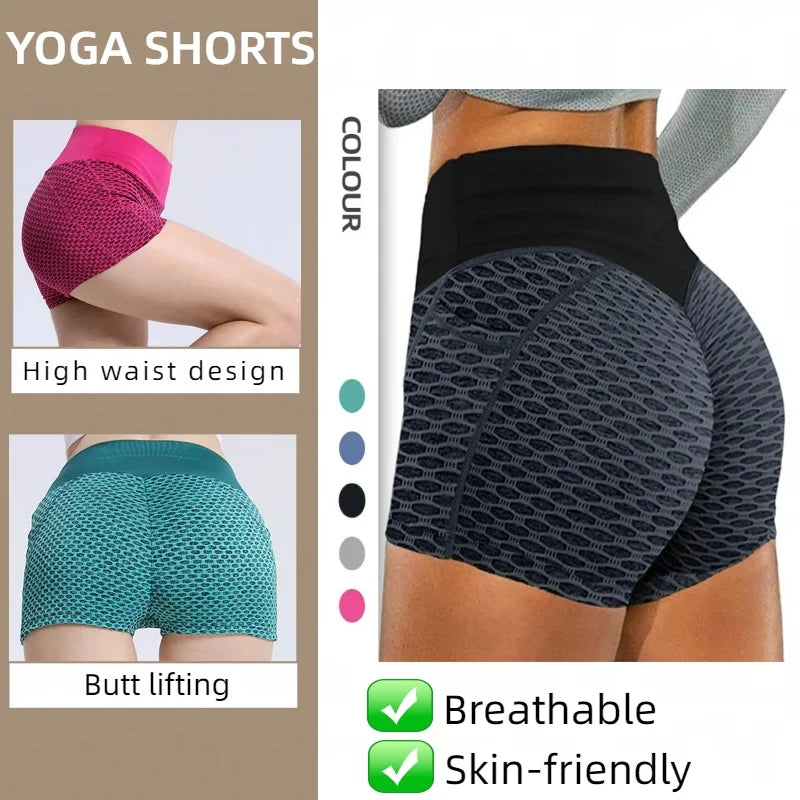 Womens High Waist Honeycomb Seamless Shorts