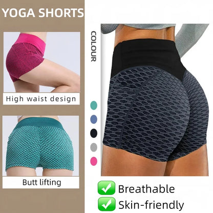 Womens High Waist Honeycomb Seamless Shorts