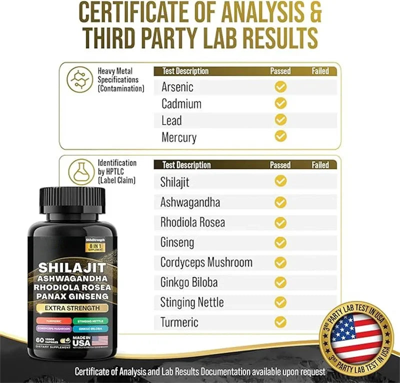 15250mg Pure Shilajit Himalayan Capsules with Maca Ginseng Ashwagandha Turmeric, Energy Supplement Muscle Mass Endurance