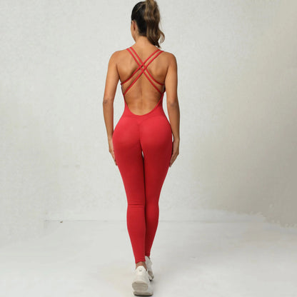 Backless Bodycon Scrunch Jumpsuit Raises Butt Women Dance Fitness
