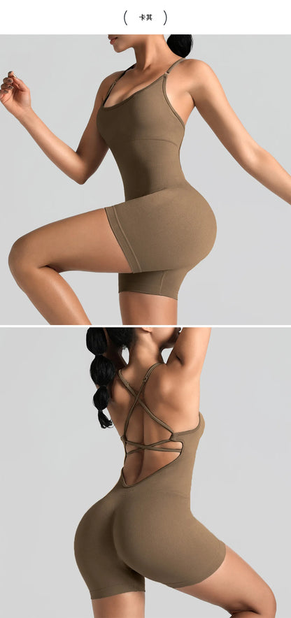 Women's Jumpsuit Bodysuit Adjustable Shoulder Strap Yoga Fitness Suit