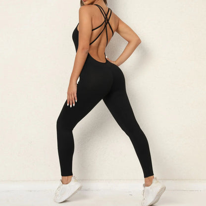 Backless Bodycon Scrunch Jumpsuit Raises Butt Women Dance Fitness