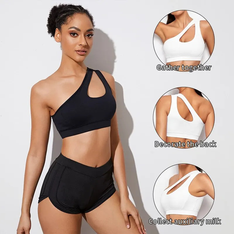 Women Sports Bra Push Up Fitness Bras One Shoulder Shockproof Yoga/ Pilates Bra