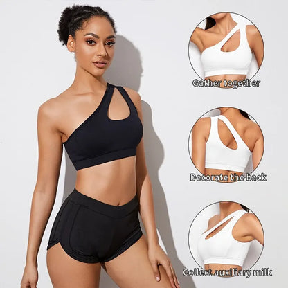 Women Sports Bra Push Up Fitness Bras One Shoulder Shockproof Yoga/ Pilates Bra
