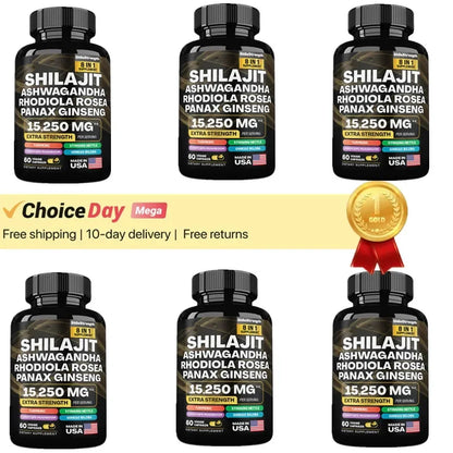 15250mg Pure Shilajit Himalayan Capsules with Maca Ginseng Ashwagandha Turmeric, Energy Supplement Muscle Mass Endurance