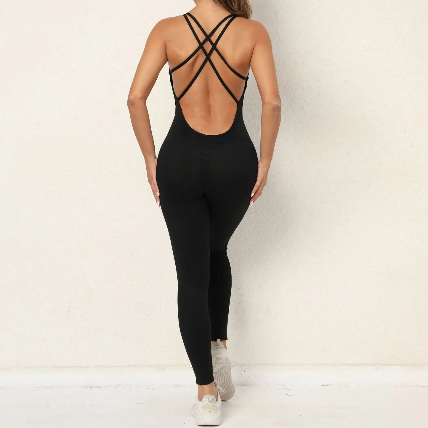 Backless Bodycon Scrunch Jumpsuit Raises Butt Women Dance Fitness