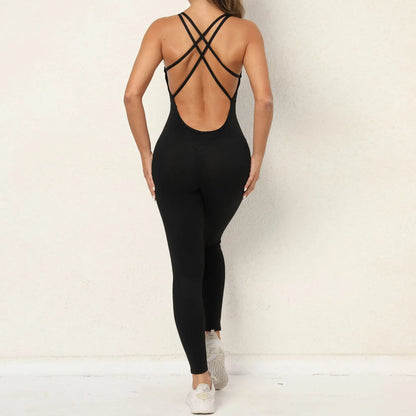 Backless Bodycon Scrunch Jumpsuit Raises Butt Women Dance Fitness