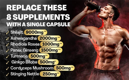 15250mg Pure Shilajit Himalayan Capsules with Maca Ginseng Ashwagandha Turmeric, Energy Supplement Muscle Mass Endurance