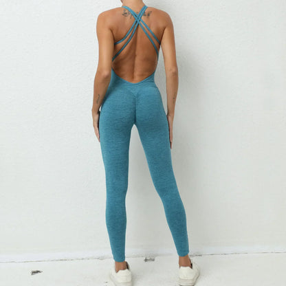 Backless Bodycon Scrunch Jumpsuit Raises Butt Women Dance Fitness