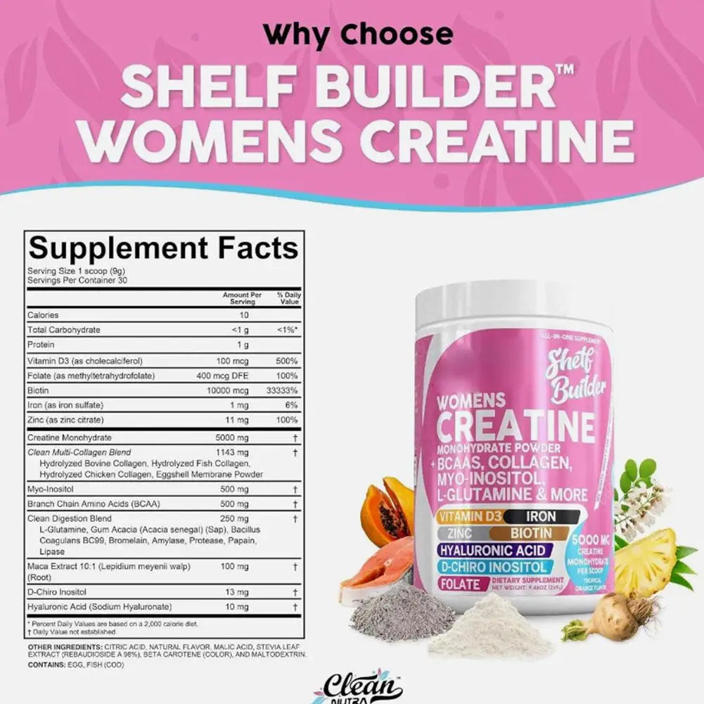 WOMENS CREATINE Monohydrate Powder Creatine Monohydrate + BCAA Powder Myo-Inositol Collagen Biotin Hyaluronic Acid