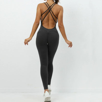 Backless Bodycon Scrunch Jumpsuit Raises Butt Women Dance Fitness